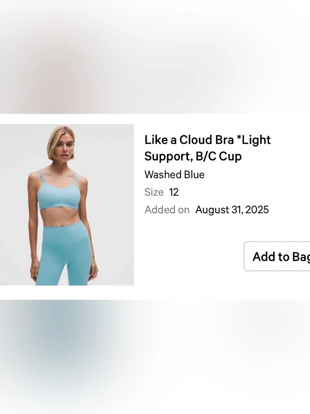 Lululemon Like a Cloud Bra - Washed Blue, Light Support (B/C Cup) size 12 - Picture 1 of 4